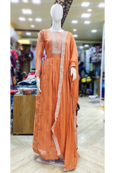 Premium Quality Georgette Long Gown With All Over Embroidery And Sequence Work (KR2262)